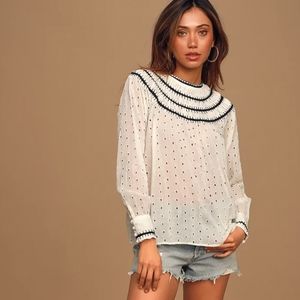 New Sheer Black and White Long Sleeve Top Size Sml